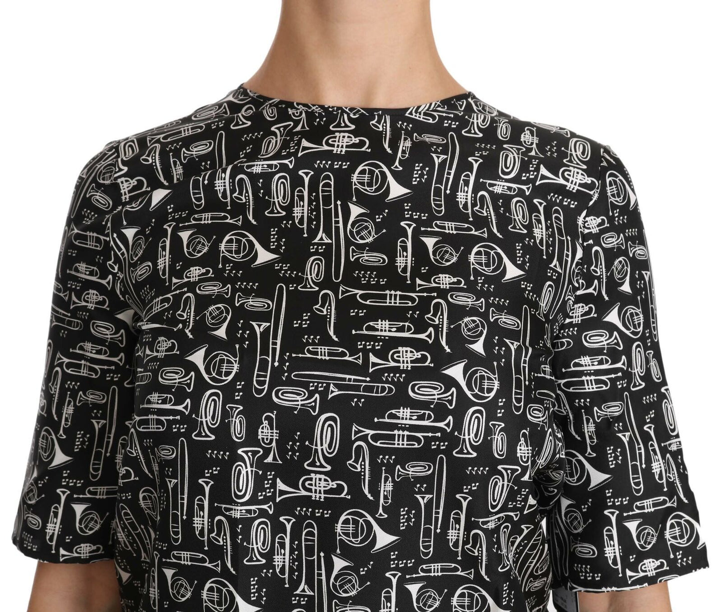 Schwarze Seidenbluse mit Musikinstrumenten-Print von Dolce &amp; Gabbana