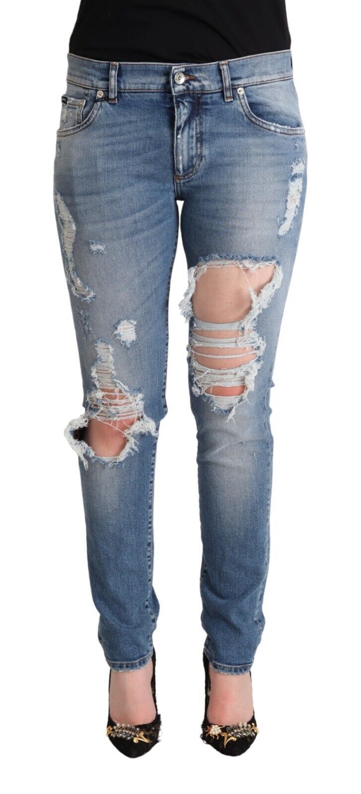 Dolce &amp; Gabbana Jean skinny en denim de coton vieilli bleu