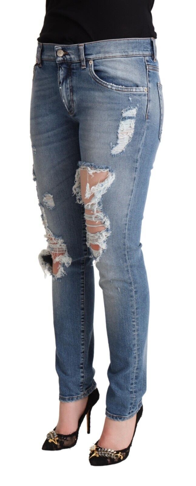 Dolce &amp; Gabbana Jean skinny en denim de coton vieilli bleu