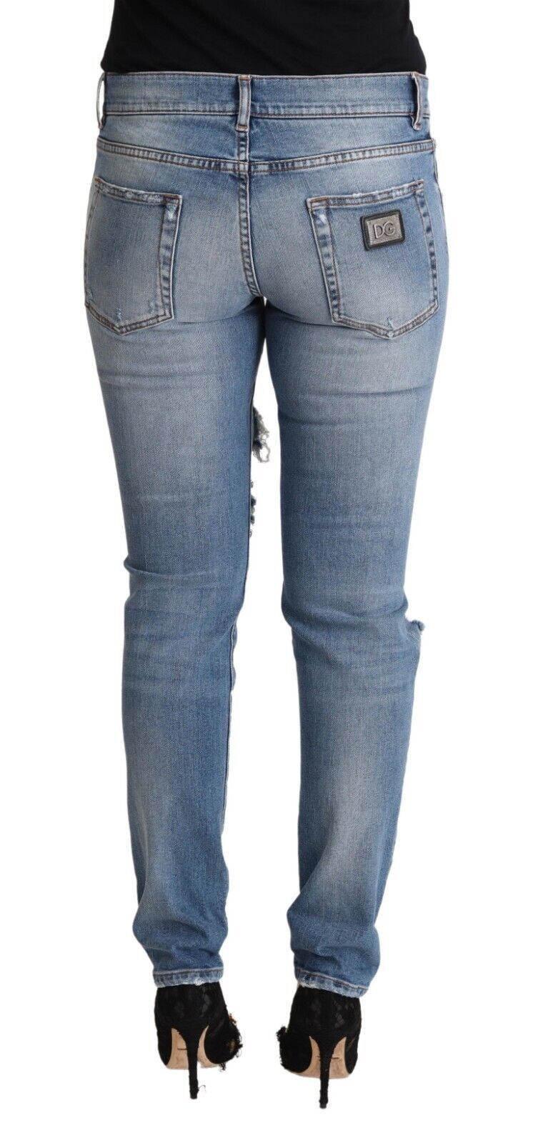 Dolce &amp; Gabbana Jean skinny en denim de coton vieilli bleu