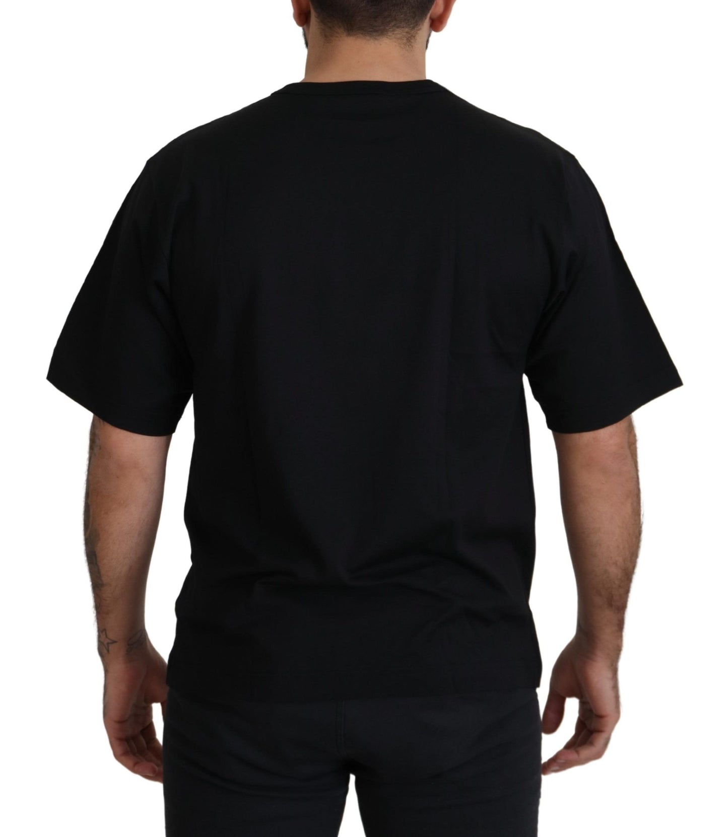 Dolce &amp; Gabbana T-shirt à col rond en coton DG Star Crown Black Gold