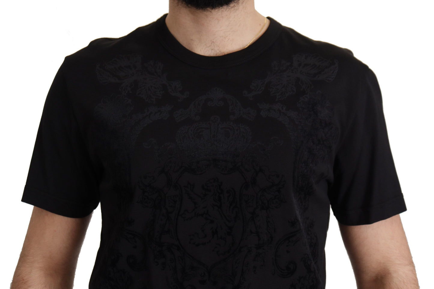 Dolce &amp; Gabbana T-shirt à col rond en coton noir DG Baroque