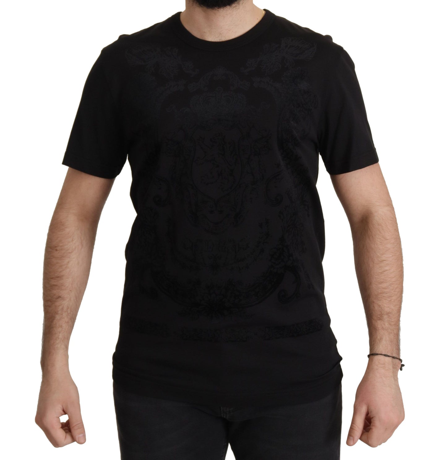 Dolce &amp; Gabbana T-shirt à col rond en coton noir DG Baroque