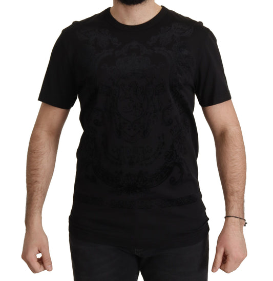 Dolce &amp; Gabbana – Schwarzes DG-Barock-Baumwoll-T-Shirt mit Rundhalsausschnitt