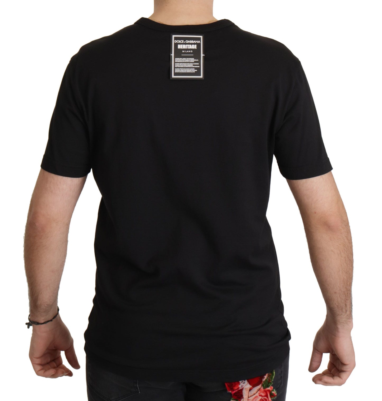 Dolce &amp; Gabbana T-shirt à col rond en coton noir DG Baroque