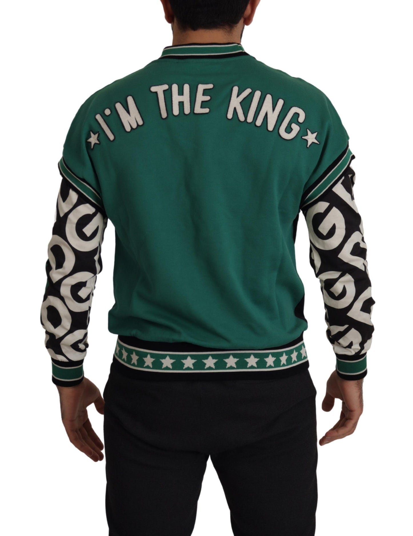 Dolce &amp; Gabbana Pull à col rond en coton vert noir KING Star