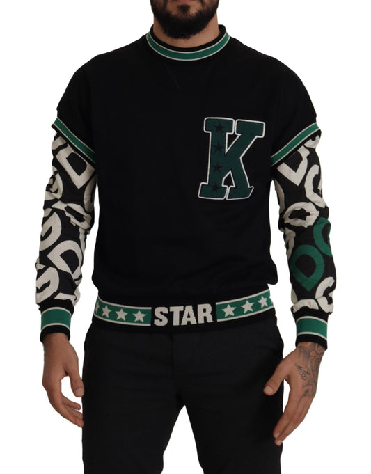 Dolce &amp; Gabbana Pull à col rond en coton vert noir KING Star