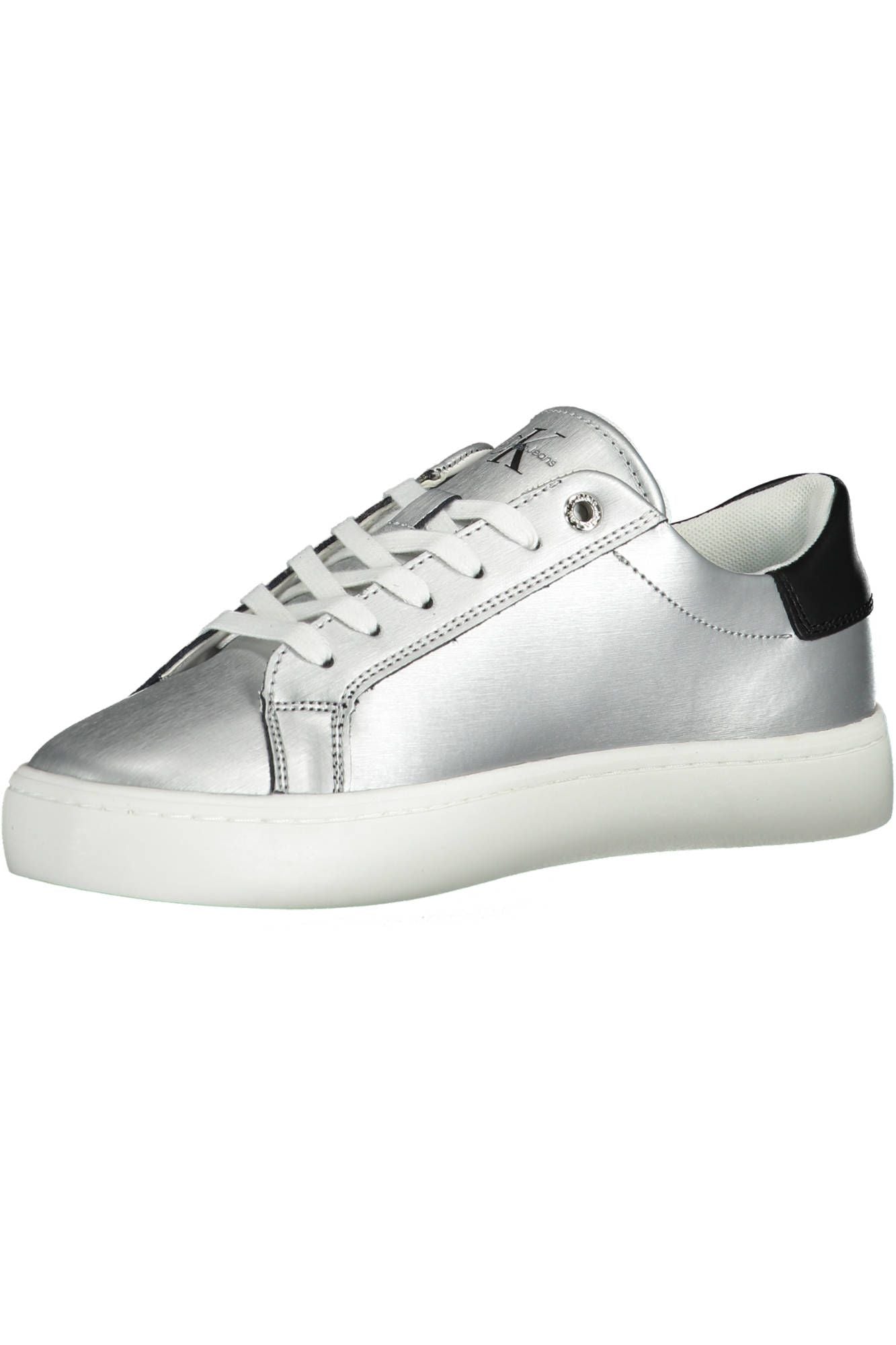 Calvin Klein Elegant Silver Laced Sneakers with Contrasting Sole