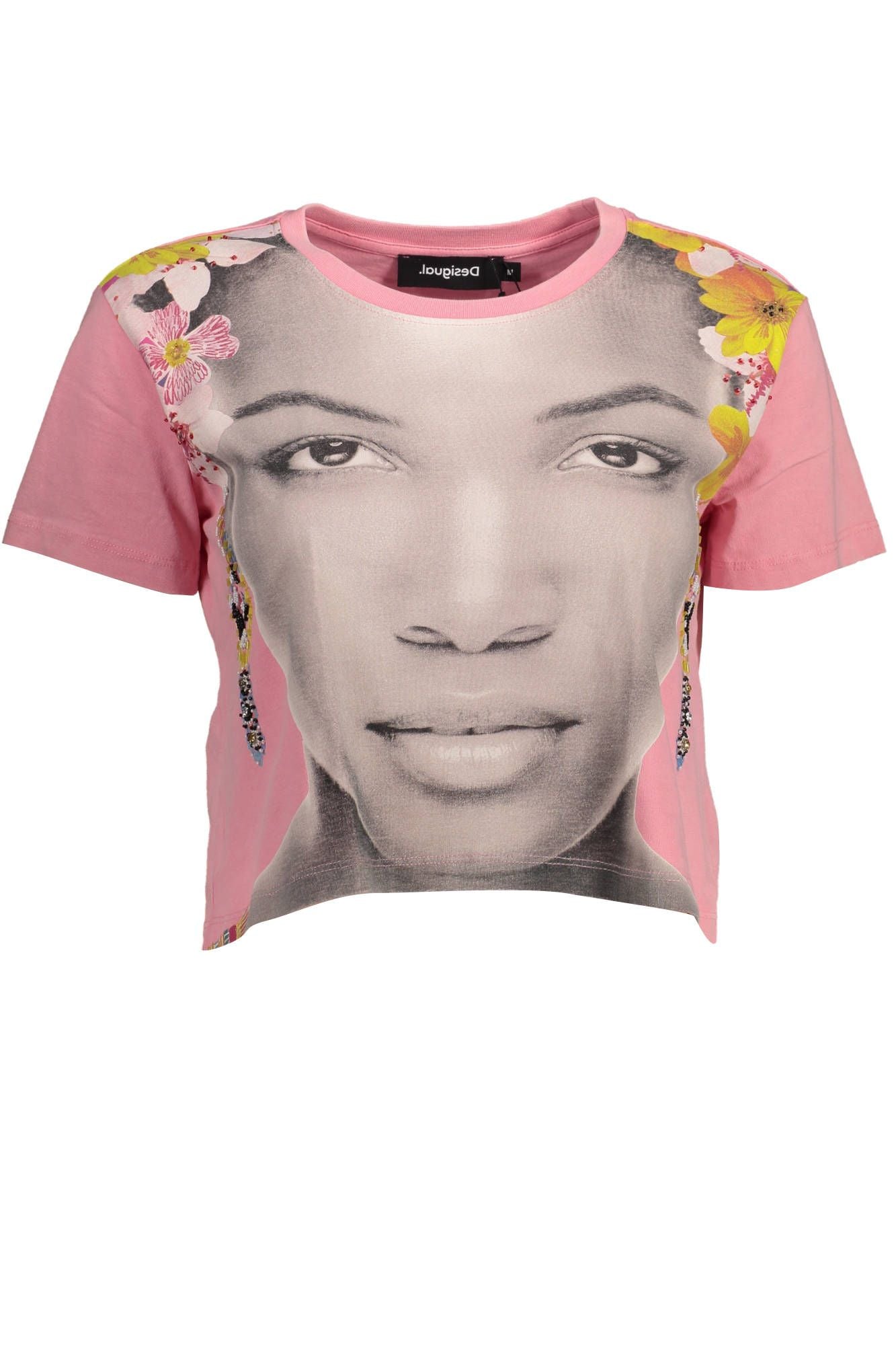 Desigual Chic Pink Embellished Cotton Tee