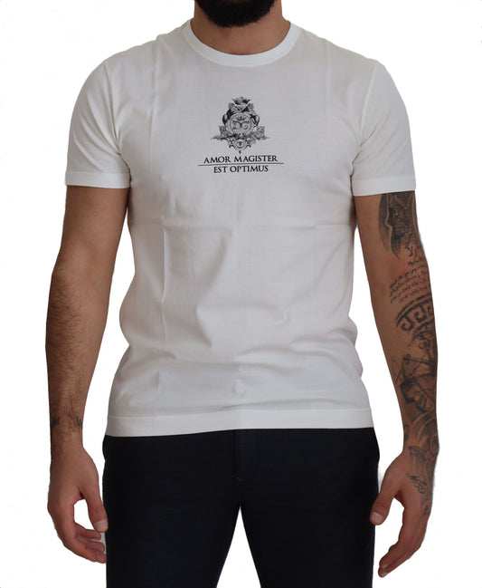 Dolce &amp; Gabbana Weißes Amor Magister-T-Shirt aus Baumwolle mit Logo