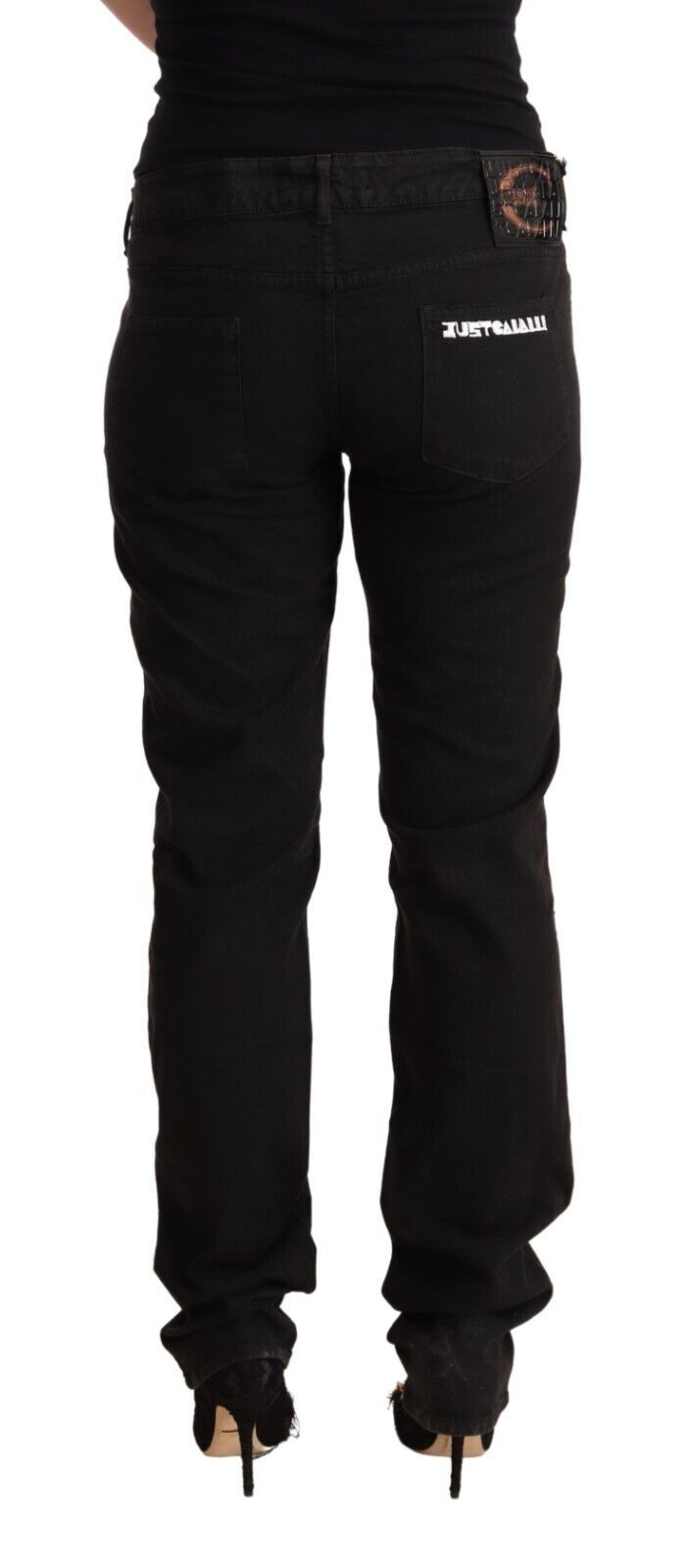 Just Cavalli - Jean skinny noir taille moyenne en coton denim