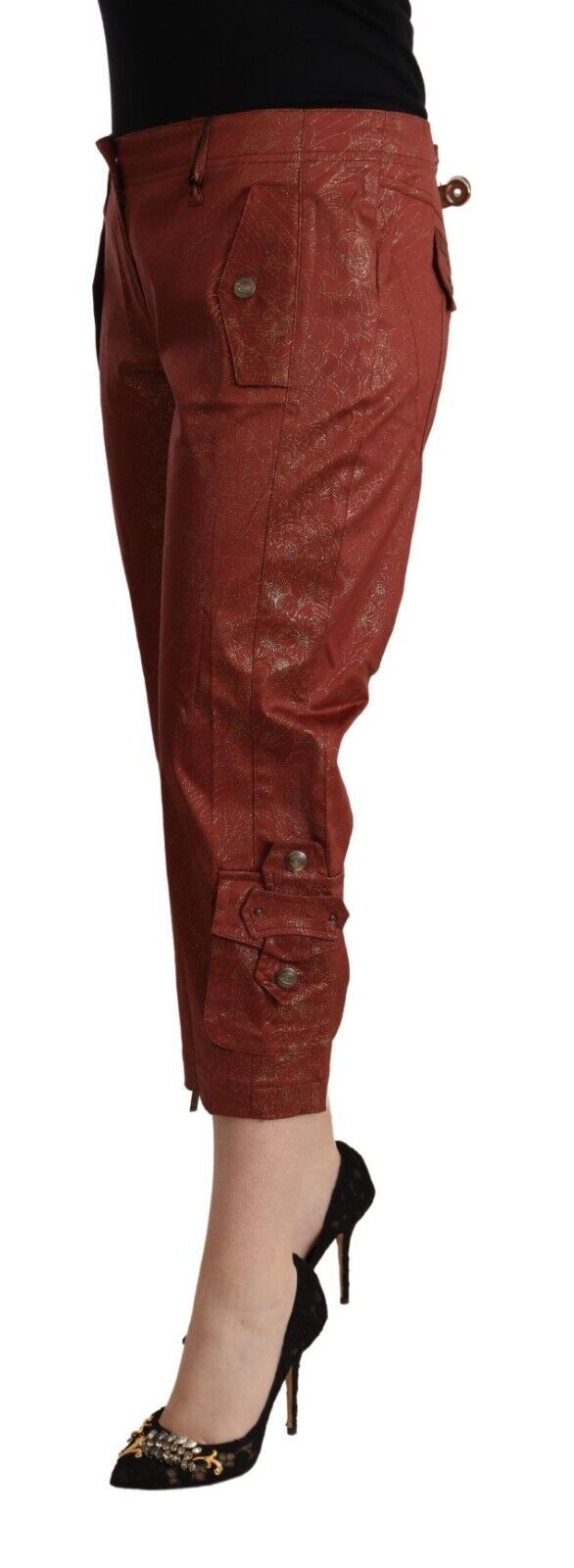 Just Cavalli Pantalon capri court taille moyenne en coton lurex marron