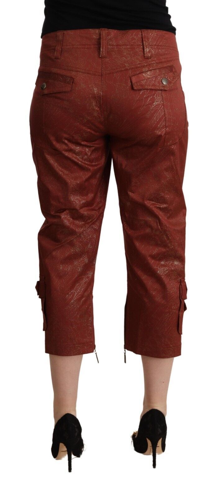 Just Cavalli Pantalon capri court taille moyenne en coton lurex marron