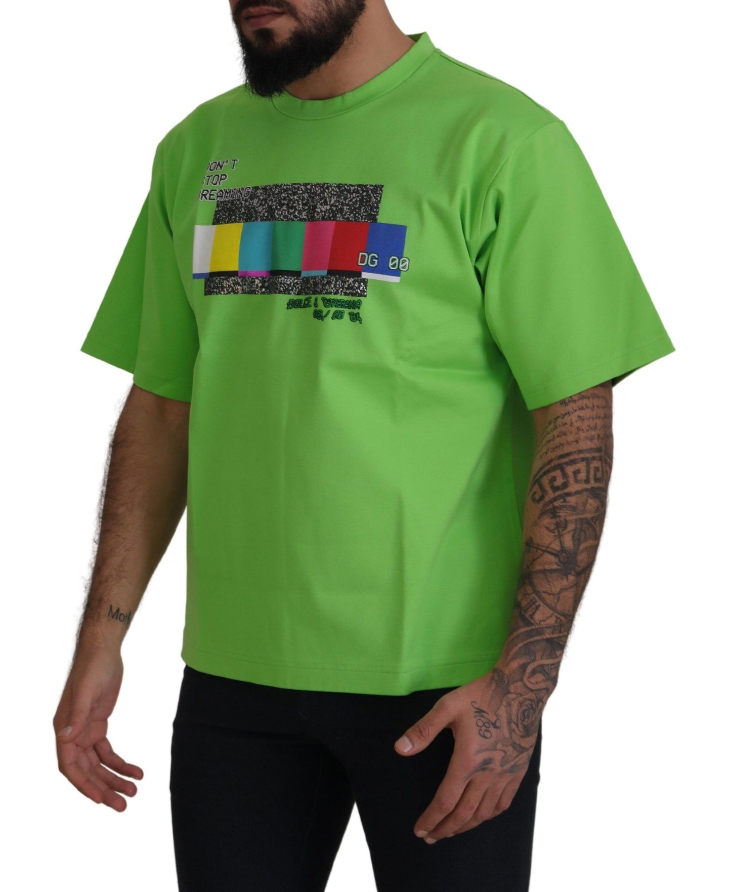 Dolce &amp; Gabbana T-shirt haut en coton vert DG CHANNEL