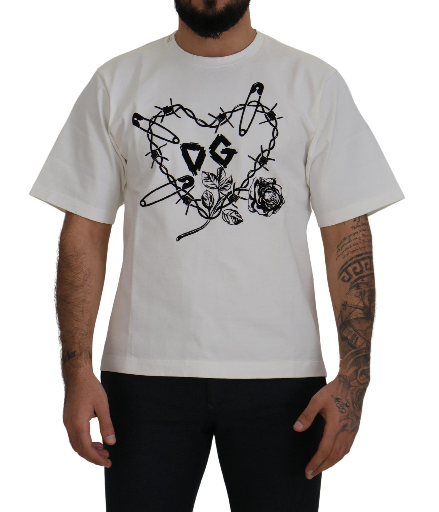 Dolce &amp; Gabbana T-shirt à col rond en coton blanc Amor