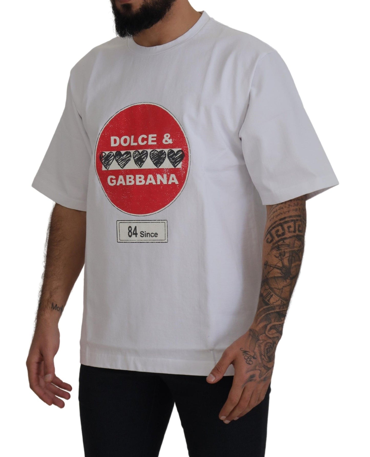 Dolce &amp; Gabbana T-shirt à col rond en coton blanc Amor Heart