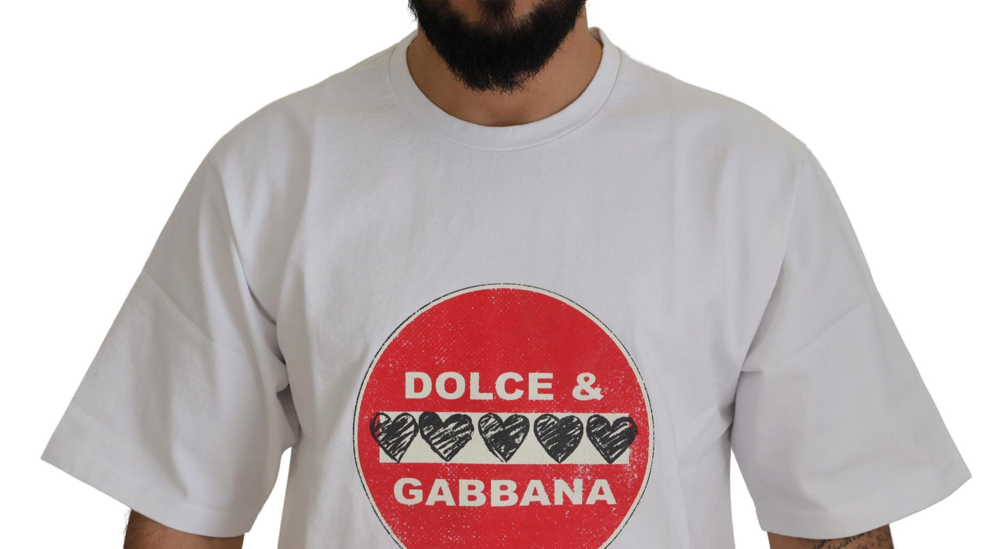 Dolce &amp; Gabbana T-shirt à col rond en coton blanc Amor Heart