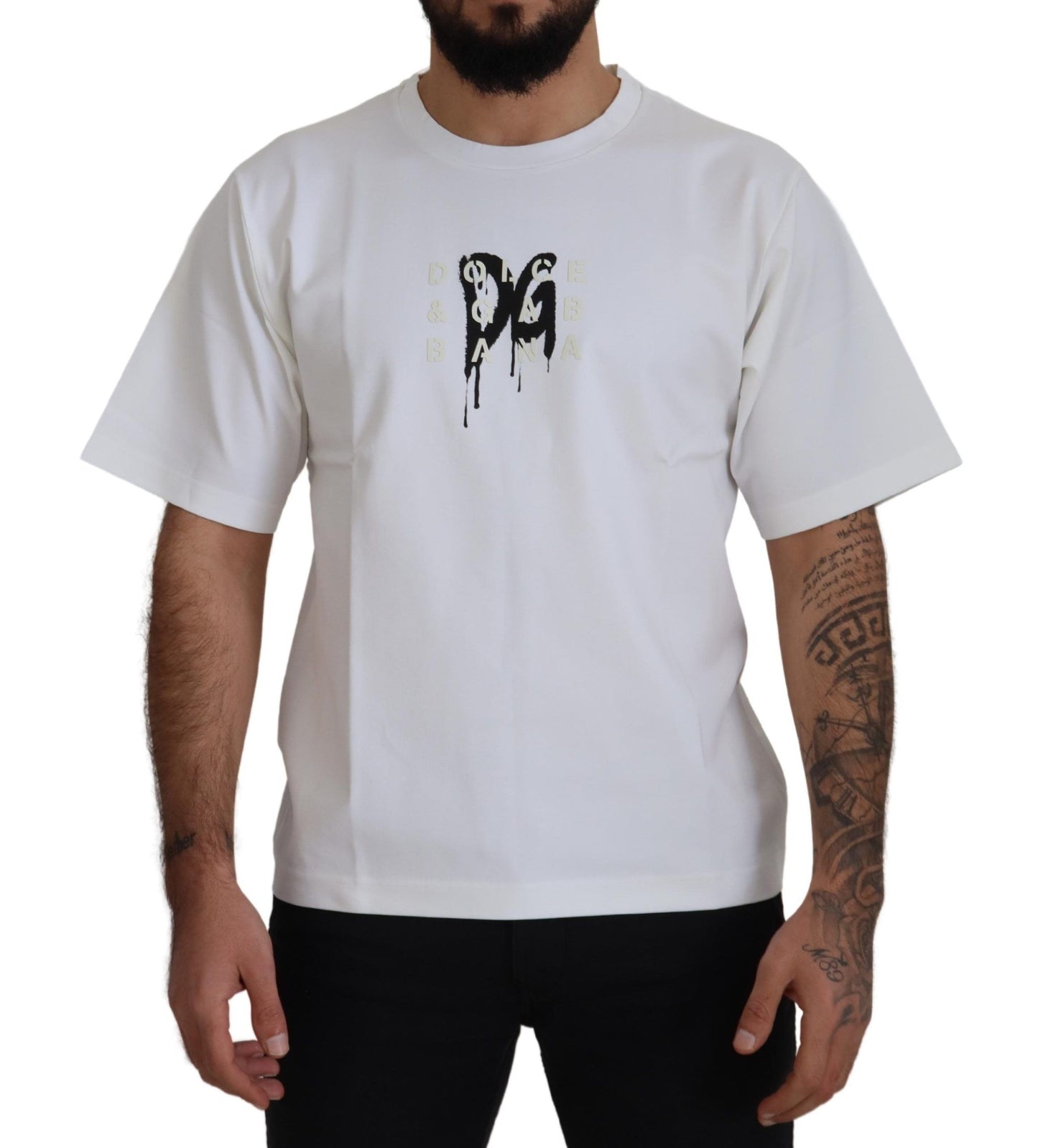 Dolce &amp; Gabbana T-shirt à col rond en coton blanc imprimé logo