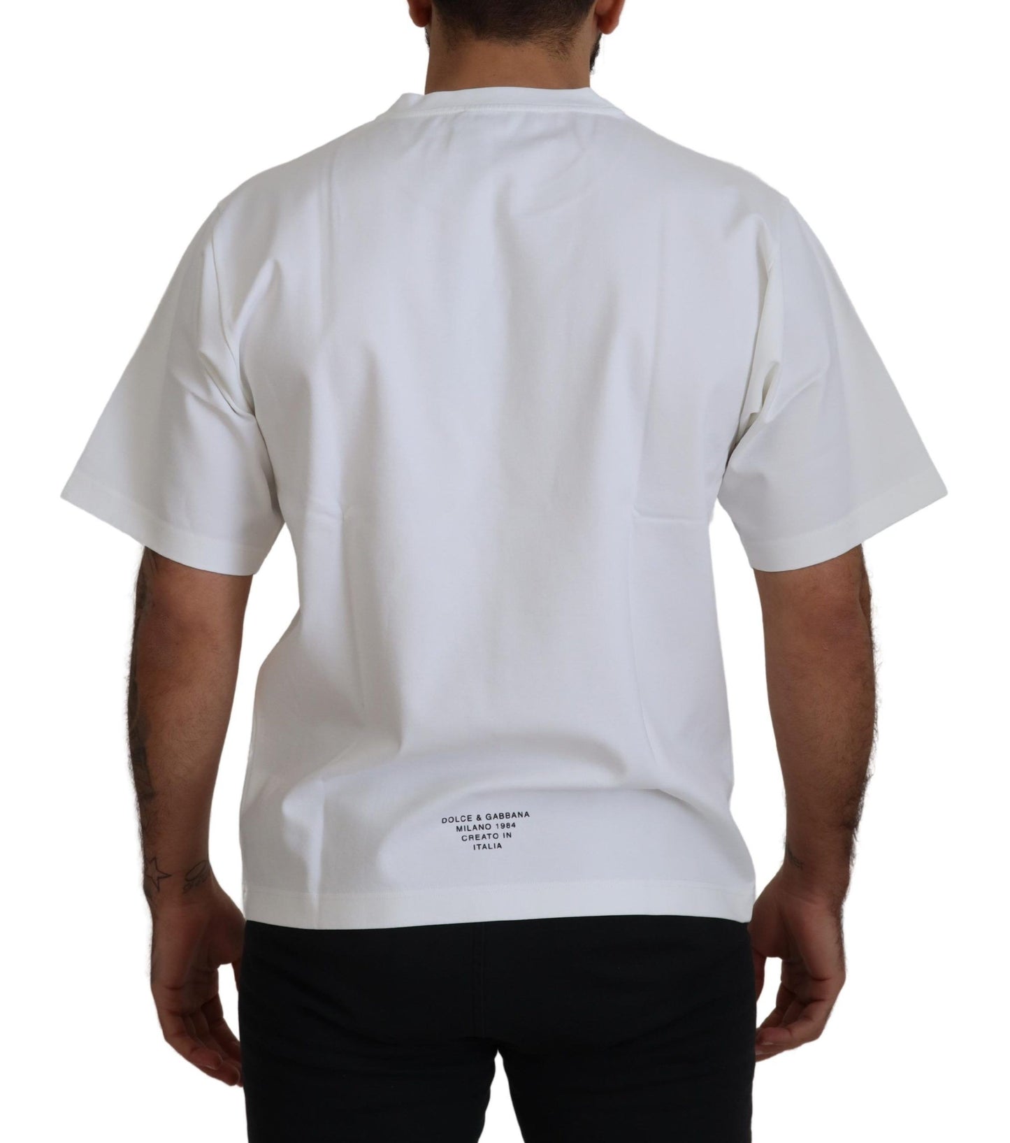 Dolce &amp; Gabbana T-shirt à col rond en coton blanc imprimé logo