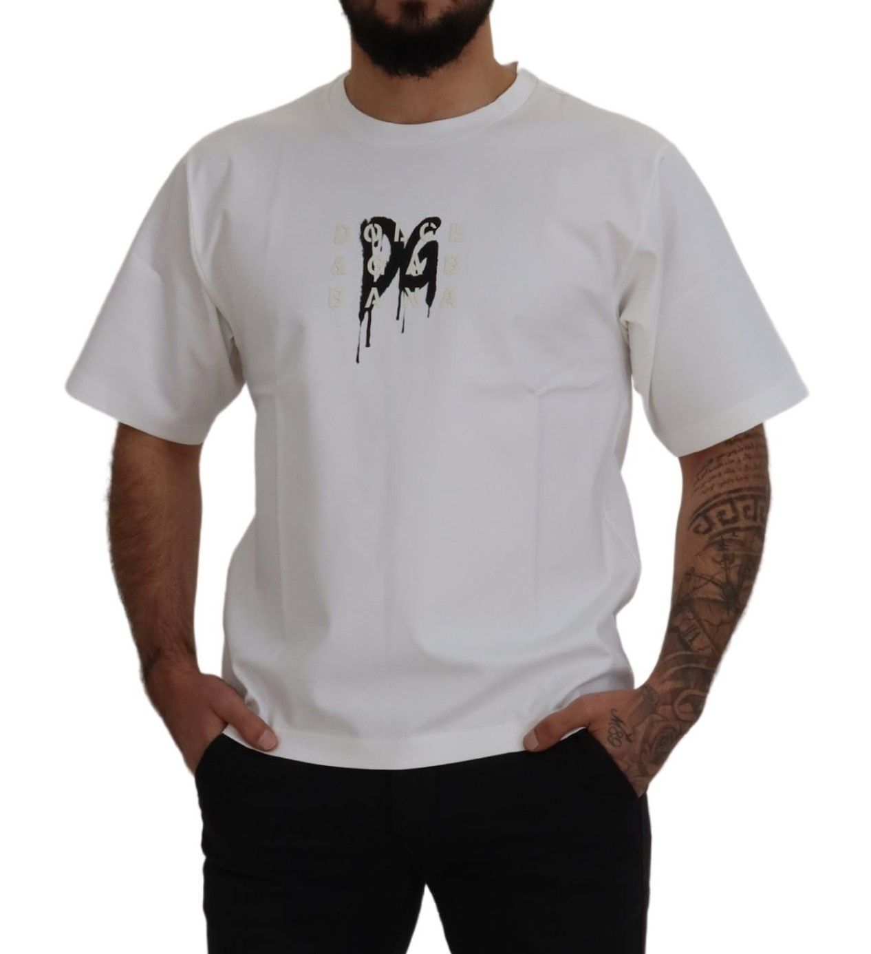 Dolce &amp; Gabbana T-shirt à col rond en coton blanc imprimé logo