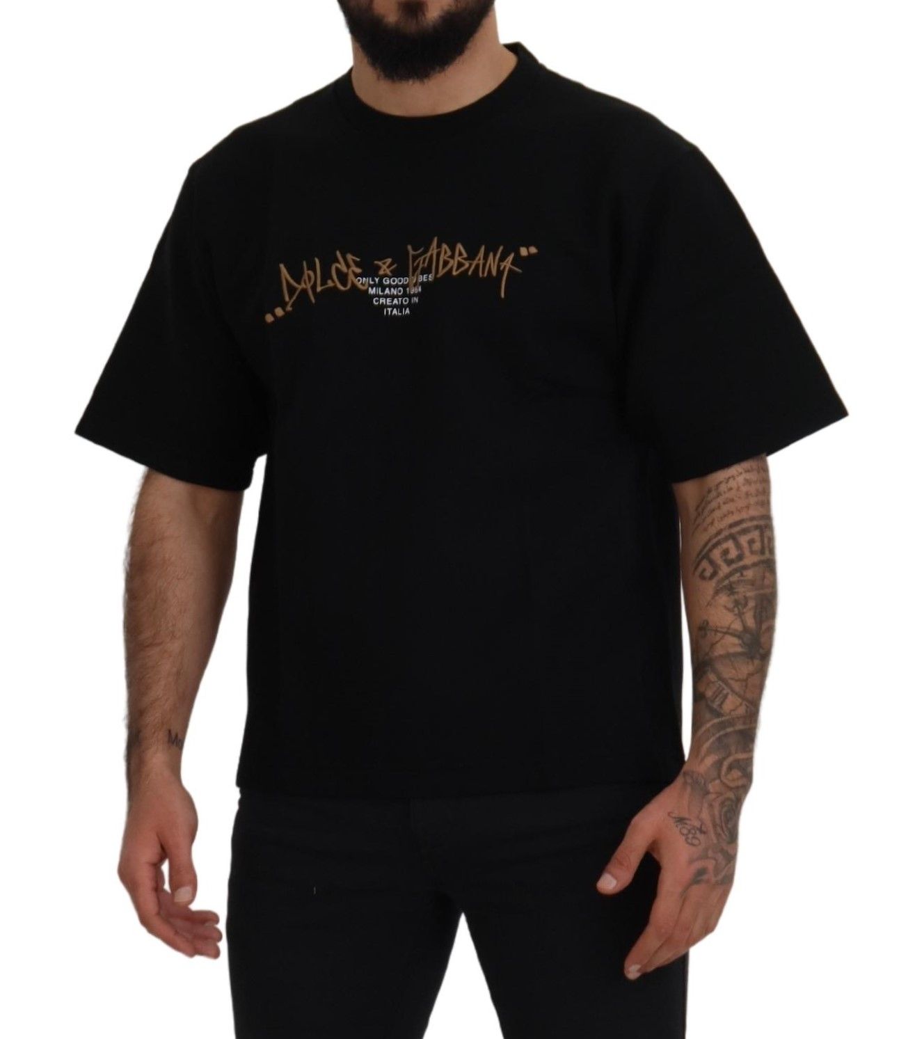 Dolce &amp; Gabbana T-shirt à col rond en coton noir avec logo