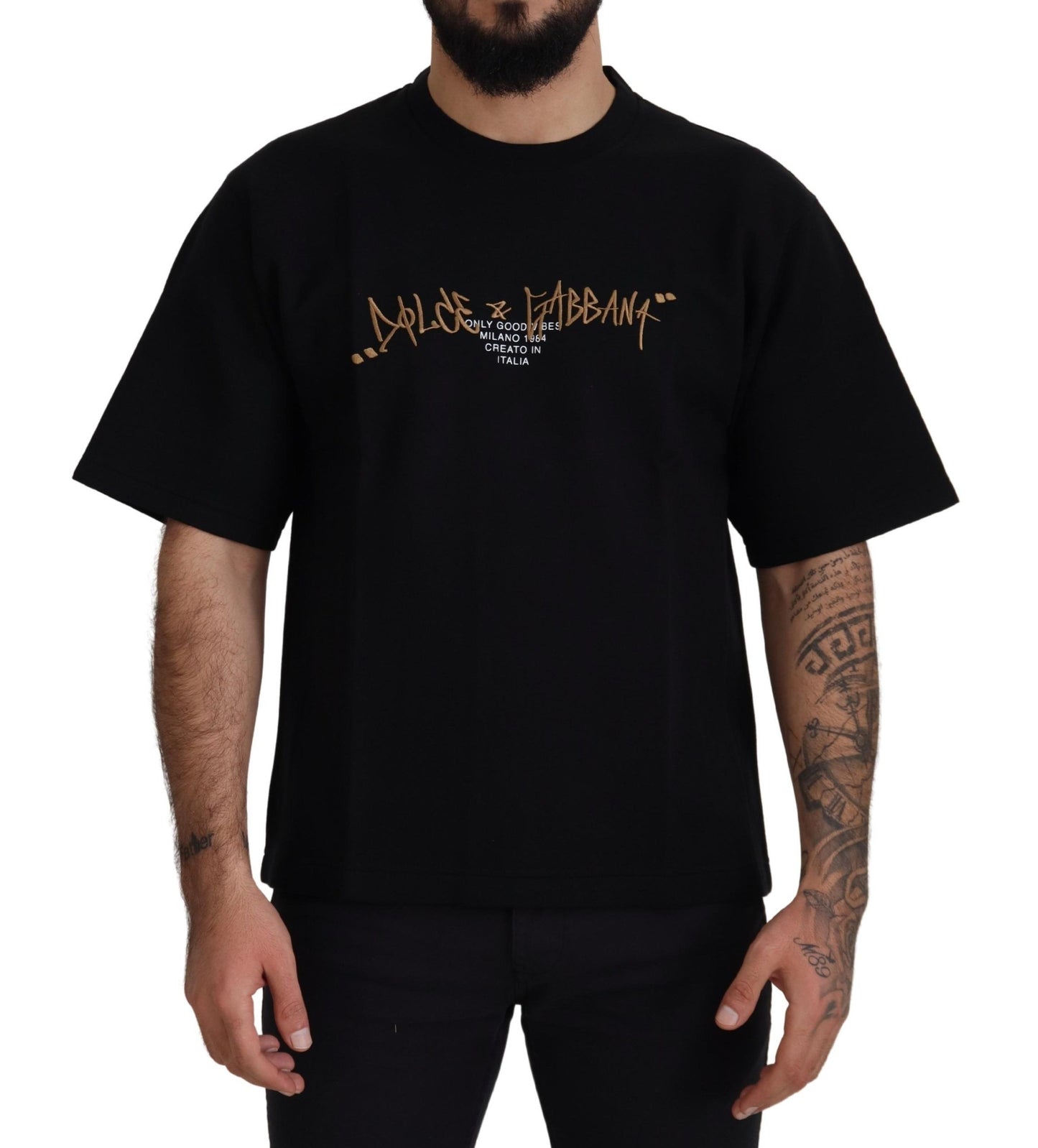 Dolce &amp; Gabbana – Schwarzes T-Shirt aus Baumwolle mit Rundhalsausschnitt und Logo