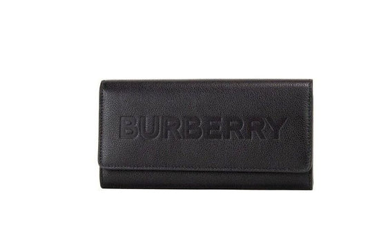 Burberry Porter Portefeuille à rabat en cuir grainé noir avec logo en relief