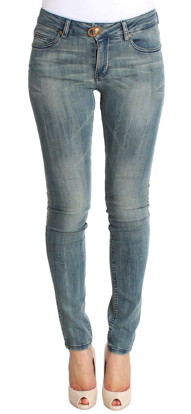 PLEIN SUD Jean skinny en coton stretch bleu délavé, coupe ajustée