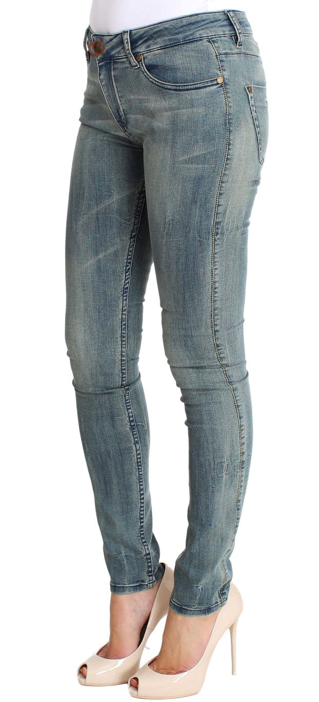 PLEIN SUD Jean skinny en coton stretch bleu délavé, coupe ajustée