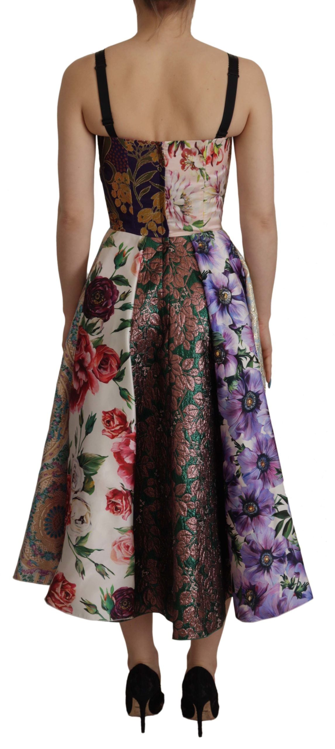 Dolce &amp; Gabbana Kleid Midi Patchwork Floral Jaquard Seide