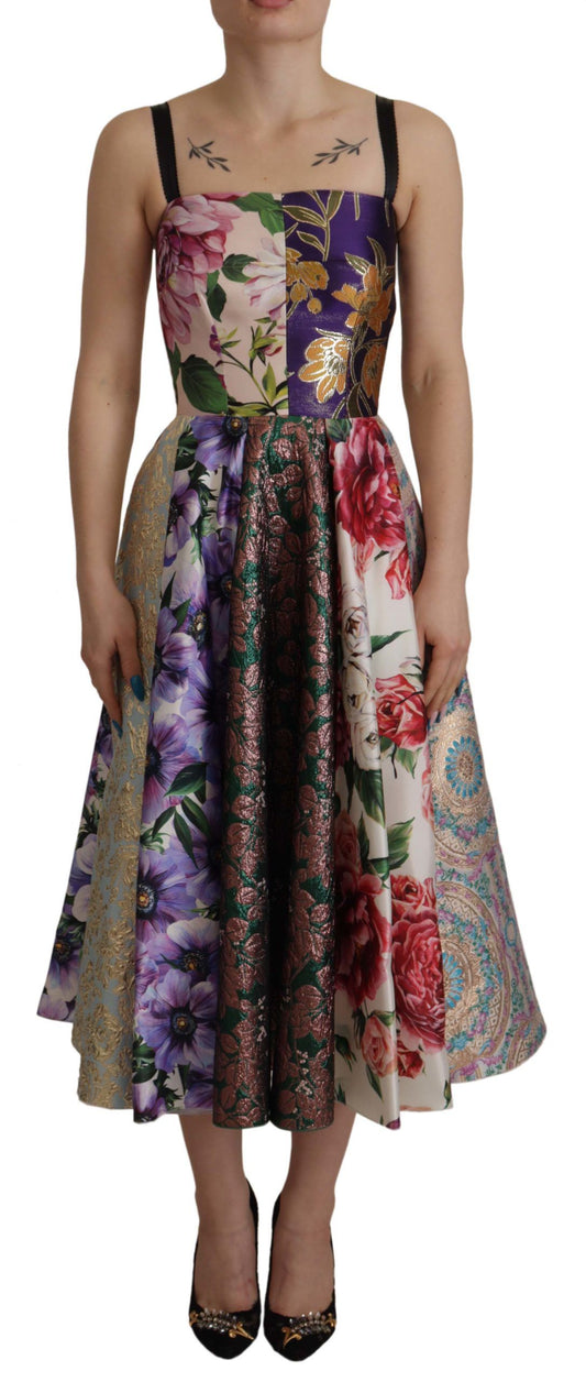 Dolce &amp; Gabbana Robe Midi Patchwork Floral Jaquard Soie