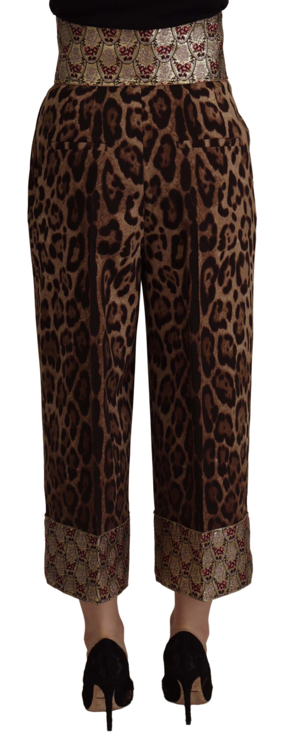 Dolce &amp; Gabbana Pantalon taille haute en jacquard doré léopard marron