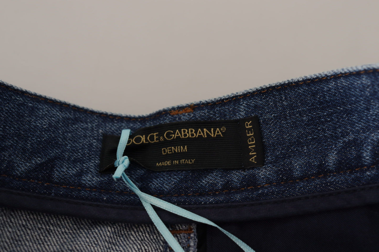 Dolce &amp; Gabbana Blue Jeans Pantalon taille haute en jacquard majolique