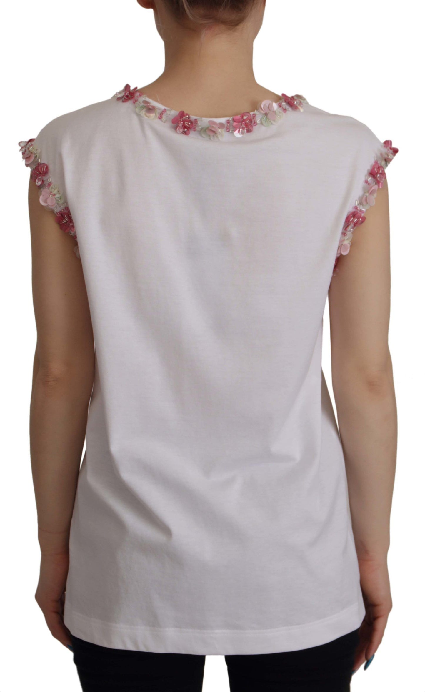 Dolce &amp; Gabbana T-shirt blanc à sequins floraux DG Crown