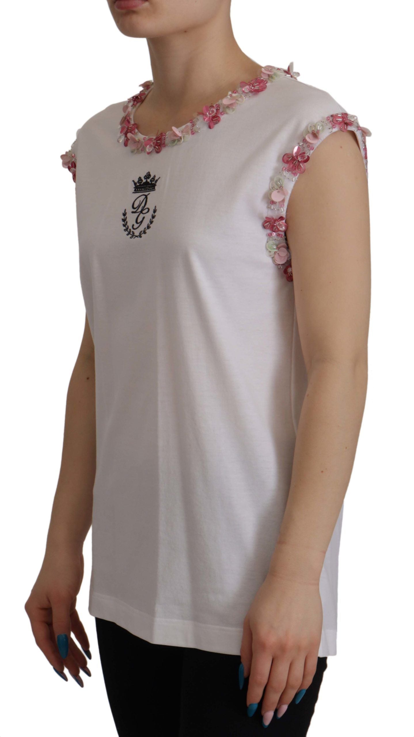 Dolce & Gabbana Chic Sequined Crown Tank Top T-Shirt