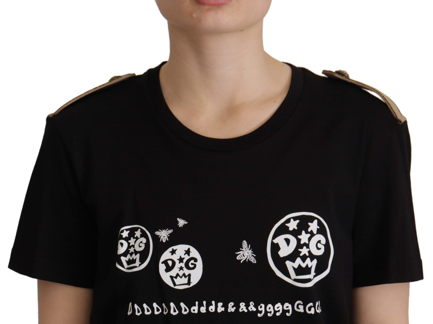 Dolce &amp; Gabbana – Schwarzes Baumwoll-T-Shirt mit Rundhalsausschnitt und Logomotiv