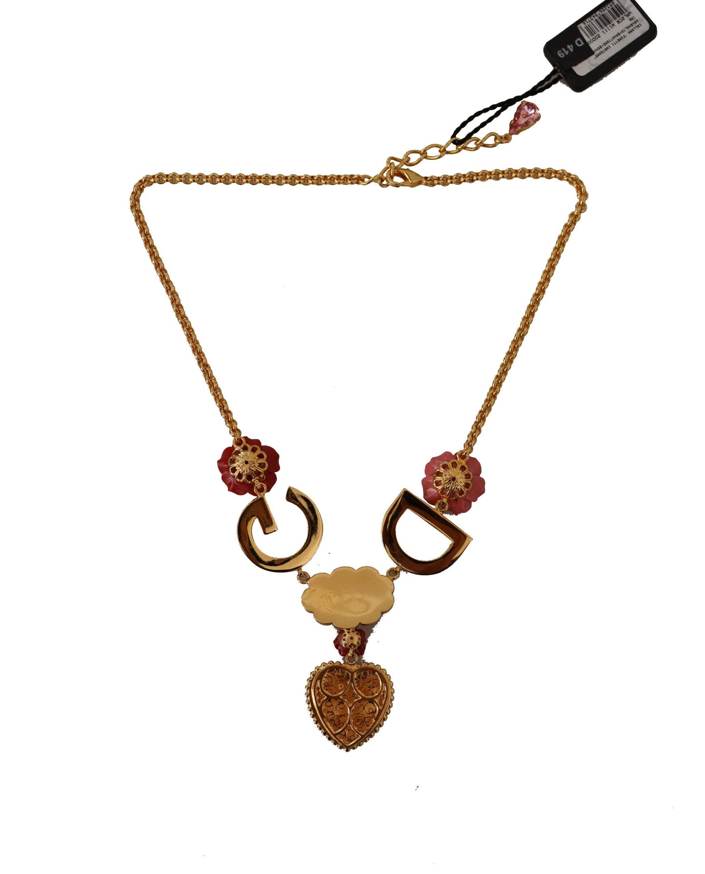 Dolce &amp; Gabbana Collier chaîne à breloques en cristal d'amour rose doré