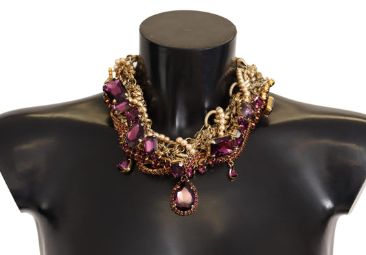 Dolce &amp; Gabbana Collier en laiton doré et cristal violet Sicile