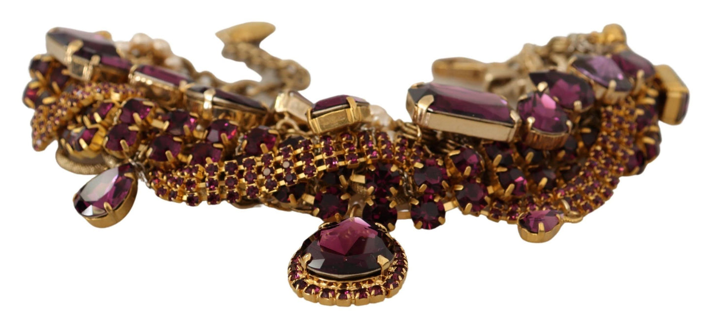 Dolce &amp; Gabbana Collier en laiton doré et cristal violet Sicile