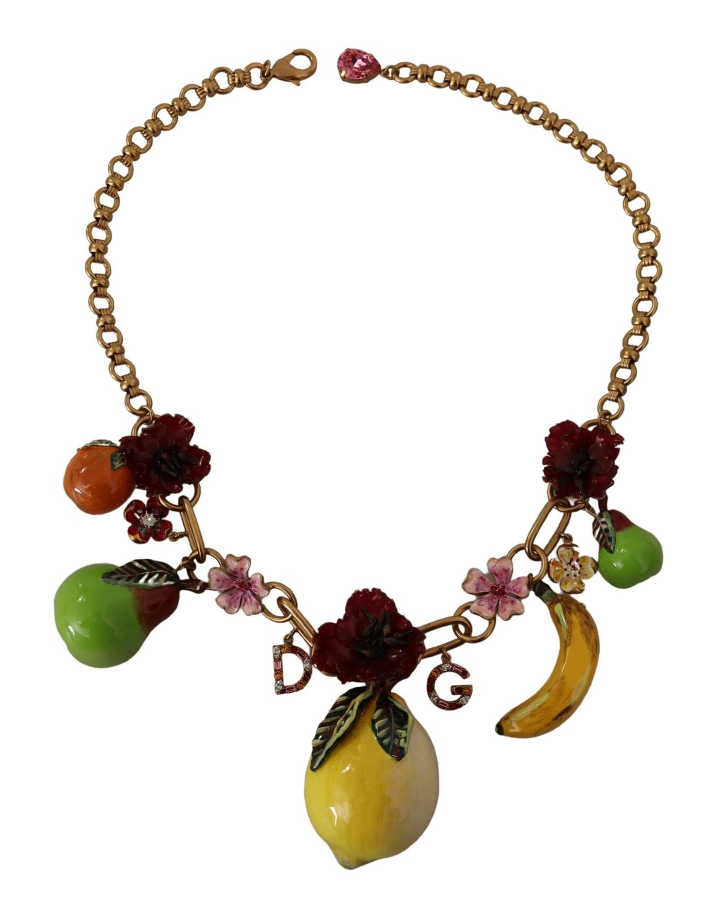 Collier tendance Dolce &amp; Gabbana en laiton doré avec roses et fruits de Sicile