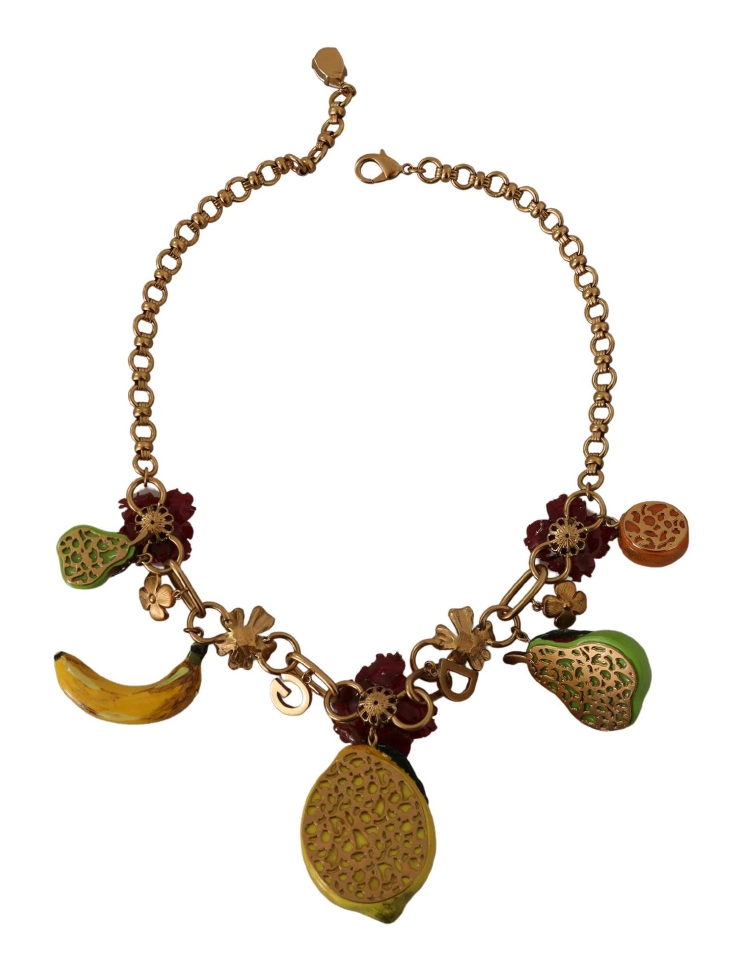 Collier tendance Dolce &amp; Gabbana en laiton doré avec roses et fruits de Sicile