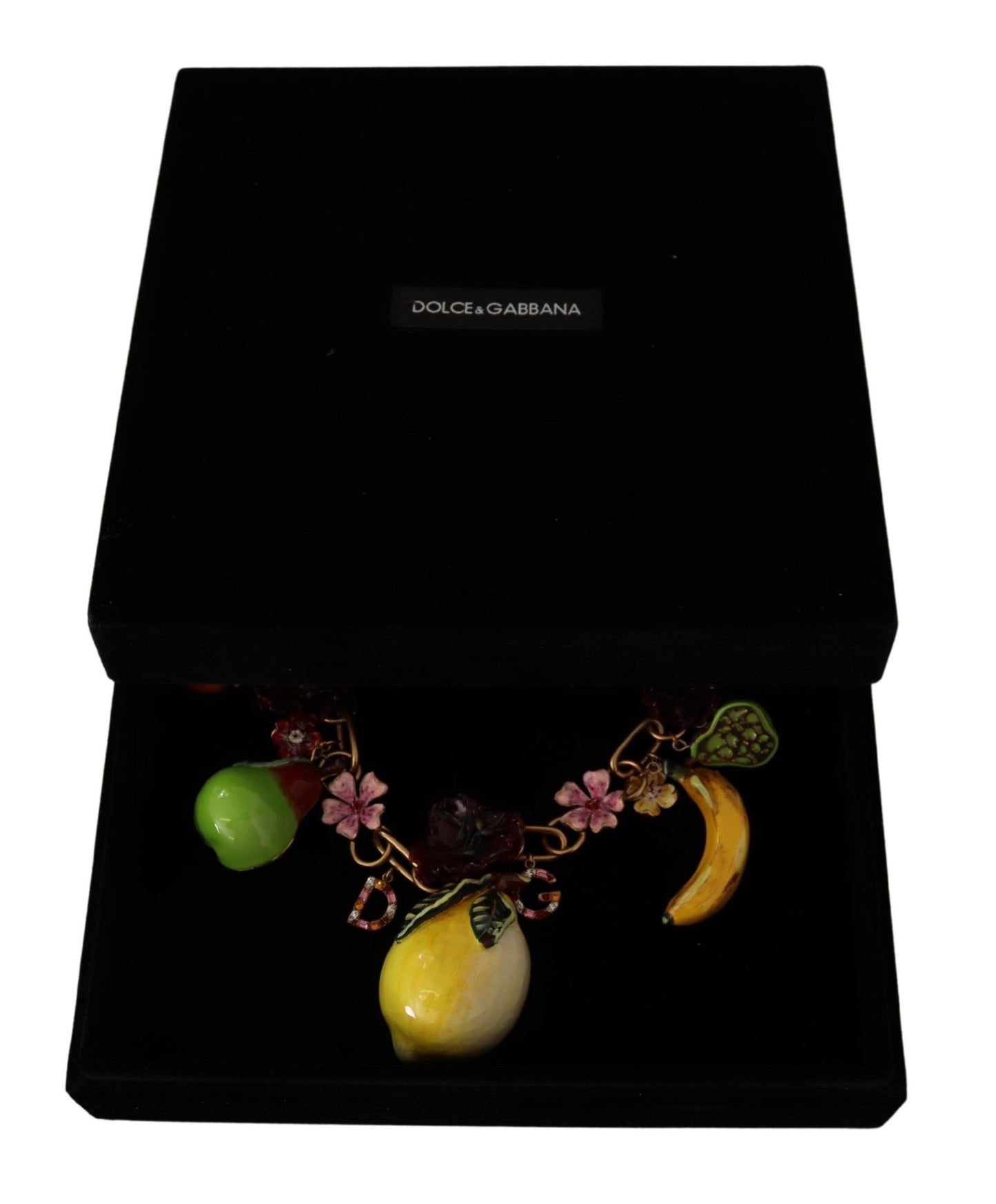 Collier tendance Dolce &amp; Gabbana en laiton doré avec roses et fruits de Sicile