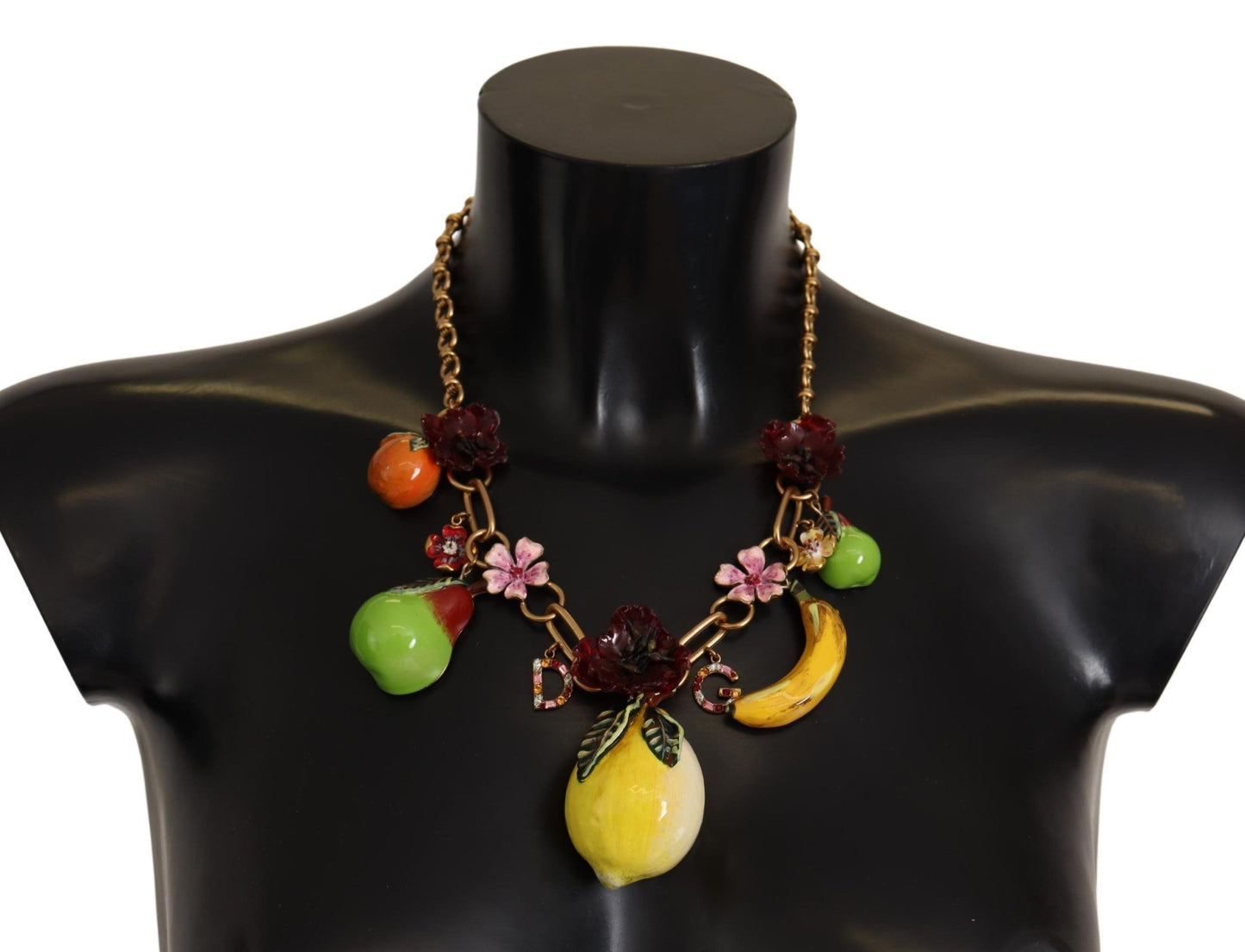 Collier tendance Dolce &amp; Gabbana en laiton doré avec roses et fruits de Sicile