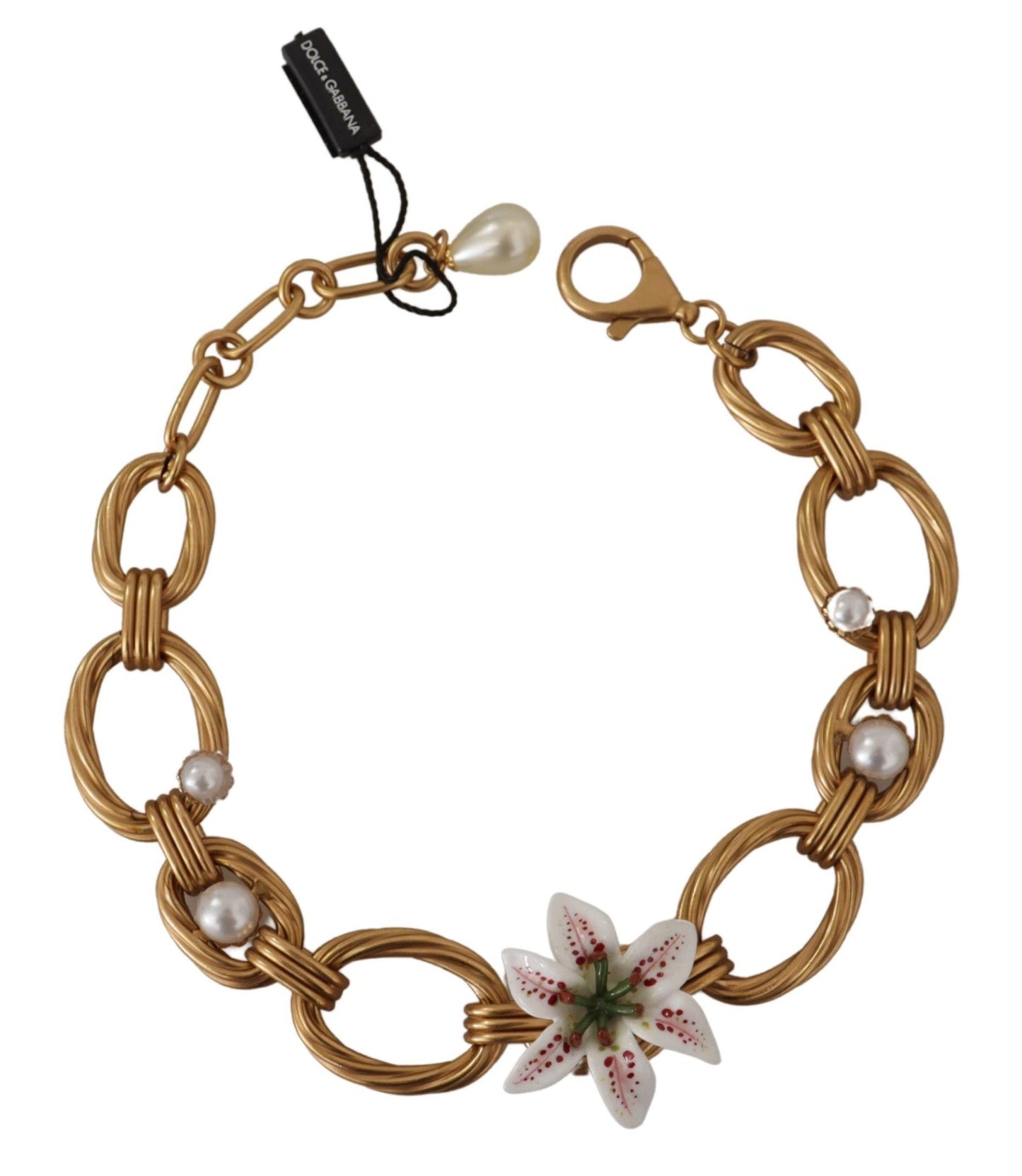 Dolce &amp; Gabbana Collier de déclaration à chaîne florale de lys blanc doré