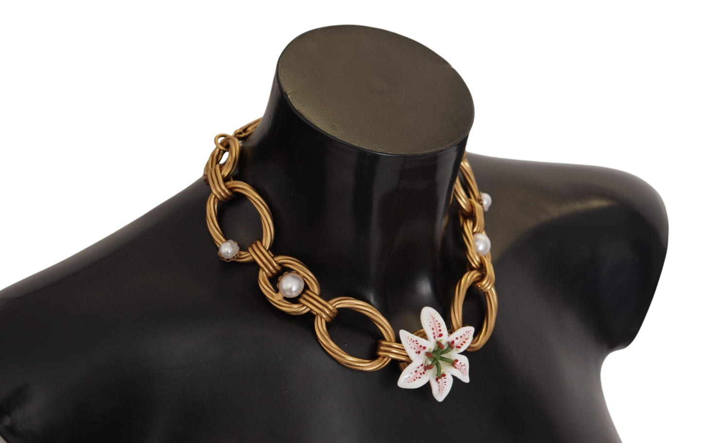 Dolce &amp; Gabbana Collier de déclaration à chaîne florale de lys blanc doré