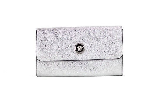 Versace Kleine Umhängetasche mit Medusa-Clutch und Umhängetasche aus Lammleder in Metallic-Silber