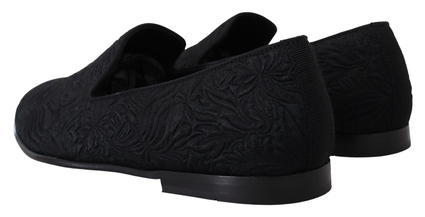 Dolce &amp; Gabbana Pantoufles Jacquard Florales Noires Mocassins Chaussures