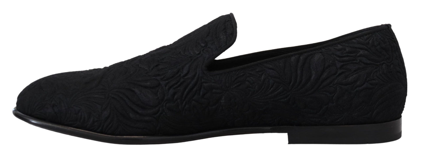 Dolce &amp; Gabbana Pantoufles Jacquard Florales Noires Mocassins Chaussures