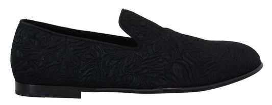 Dolce &amp; Gabbana Pantoufles Jacquard Florales Noires Mocassins Chaussures