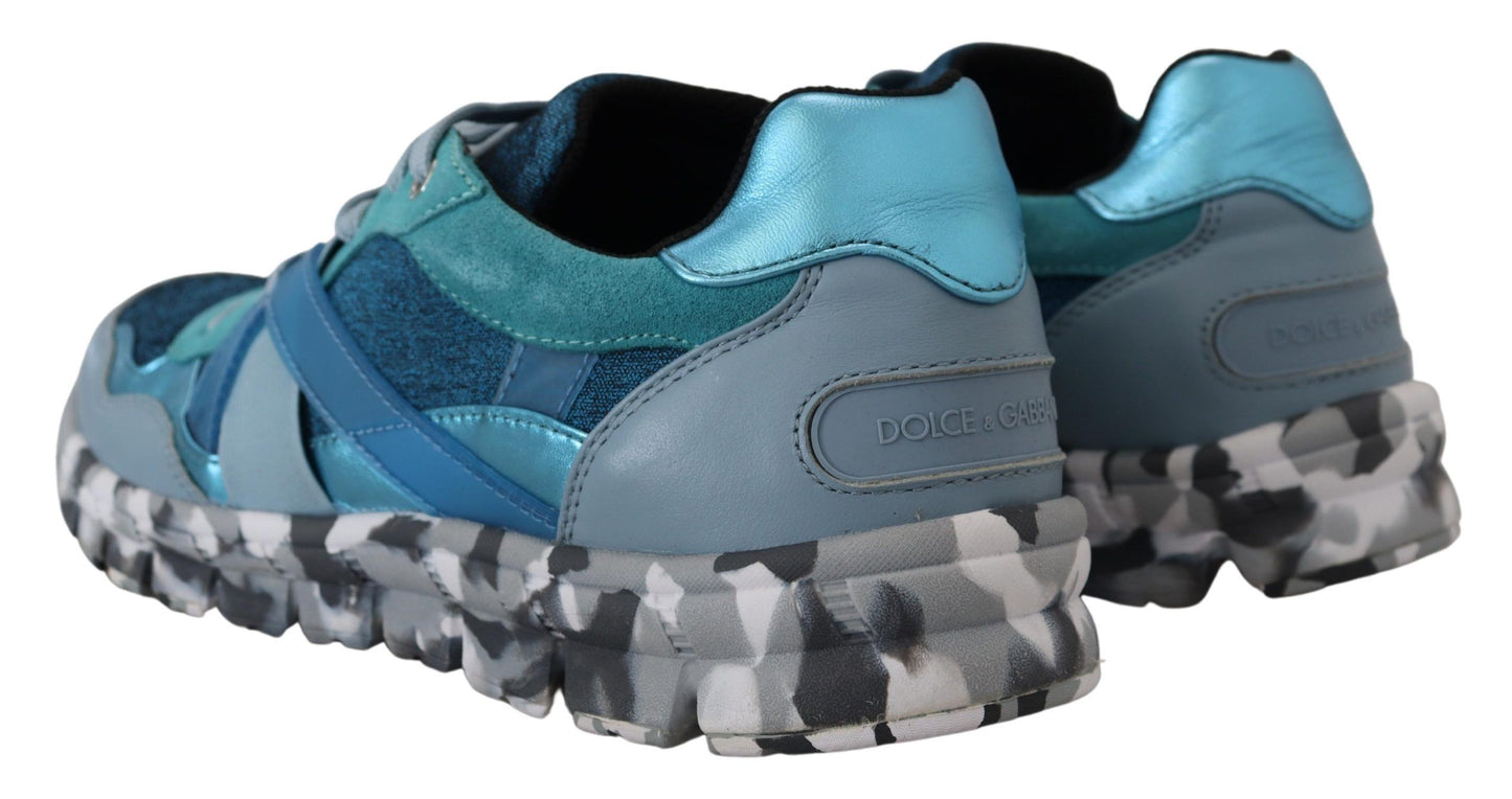 Dolce &amp; Gabbana Baskets basses de sport en cuir bleu gris